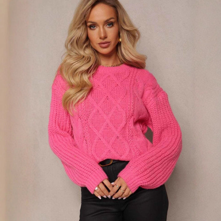Damen Grobstrickpullover mit romantischem Zopfdesign und weiten Ärmeln Drune