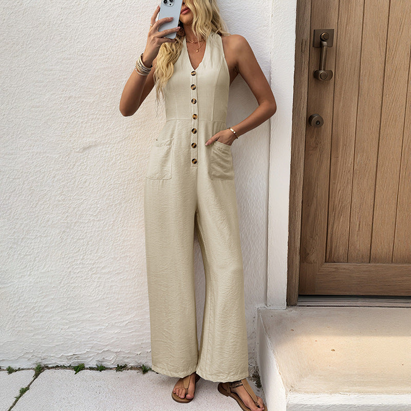 Damen weite Jumpsuit mit Knopfdetails und praktischen Eingrifftaschen Drune