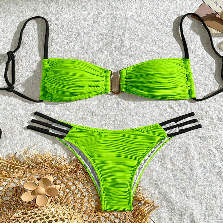 Damen Bandeau-Bikini mit Raffung und hohen Beinausschnitten Drune