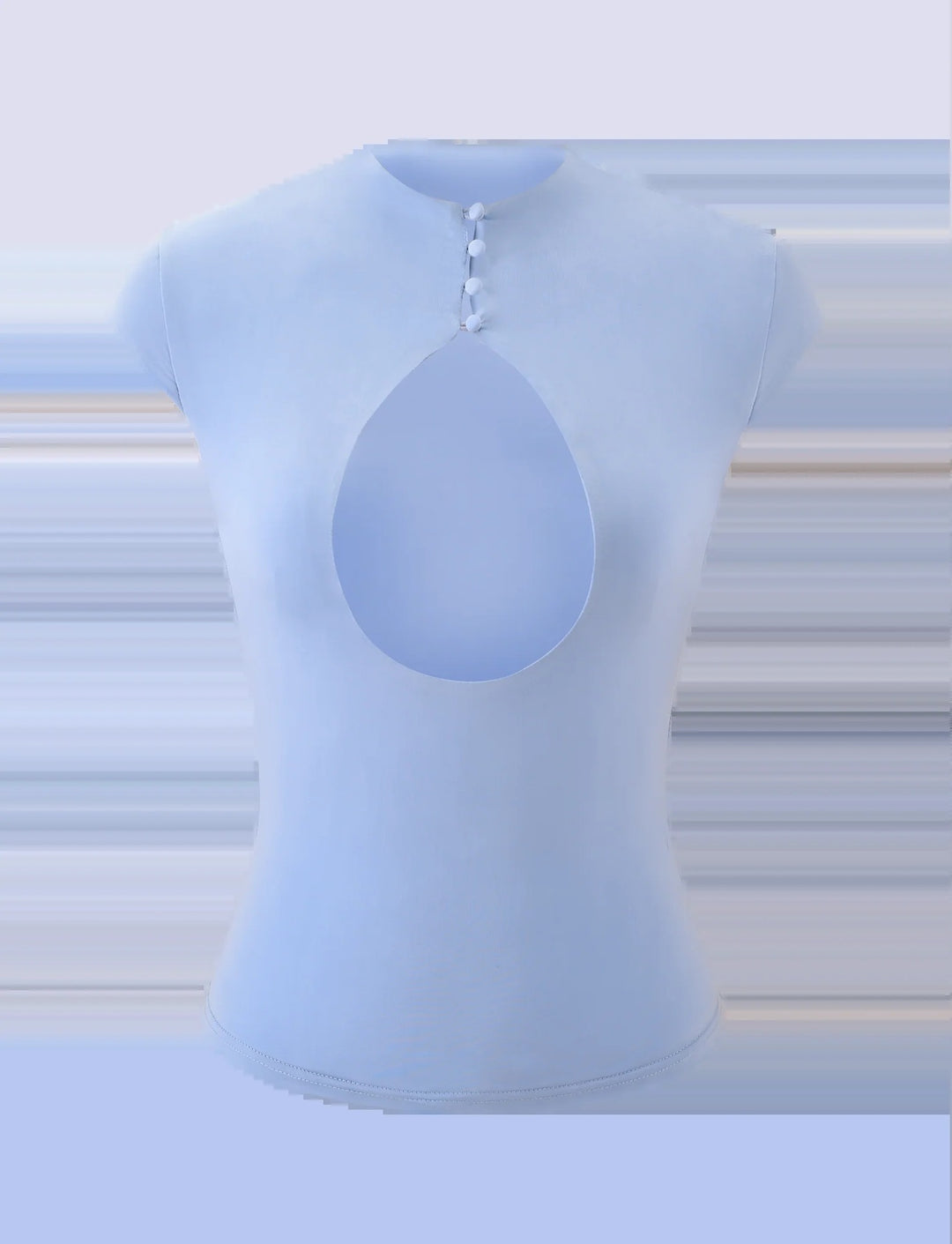 Damen figurbetontes Oberteil mit innovativem Tropfen-Ausschnitt und Knopfdetails Drune