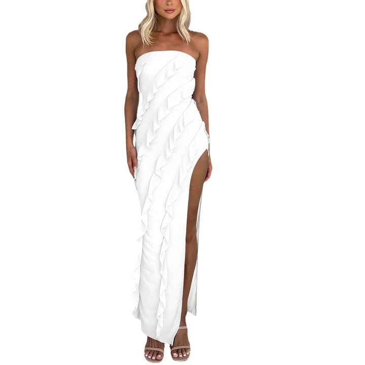 Damen Elegantes Rüschendes Wickelkleid mit seitlichem Schlitz Drune