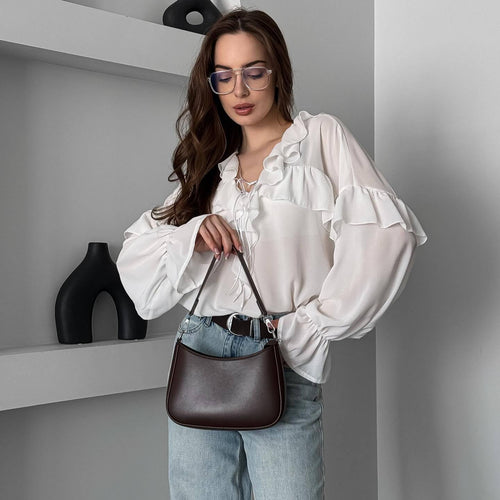 Damen Bluse mit verspieltem Volant und Bindegürtel Drune