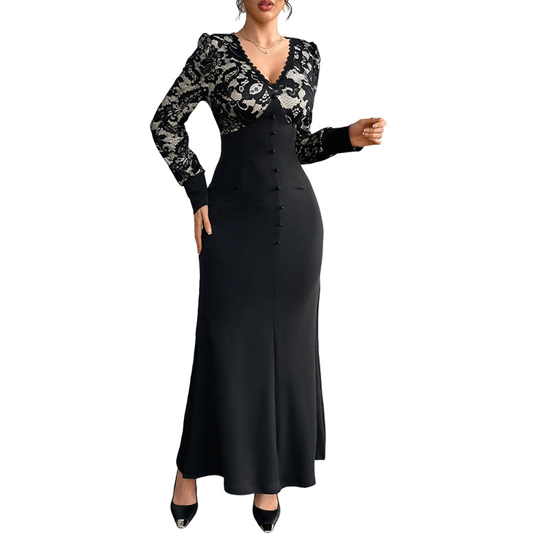 Damen Maxikleid mit elegantem Spitzenoberteil und taillierter Silhouette Drune