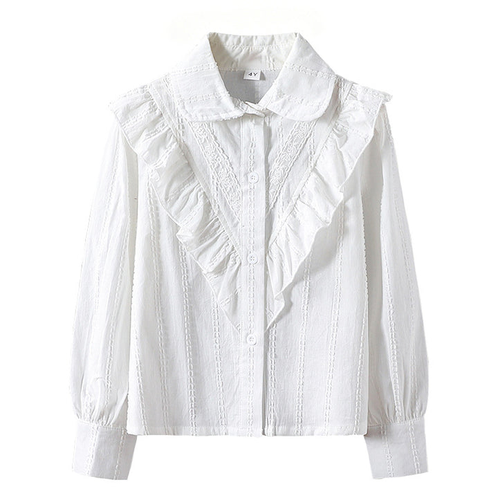 Damen Bluse mit Rüschendetails und feinen Stickereien Drune