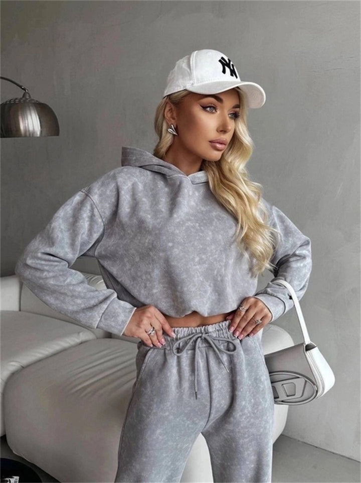 Damen lässiges Hoodie-Set mit weit geschnittenen Hosen und elastischem Bund Drune