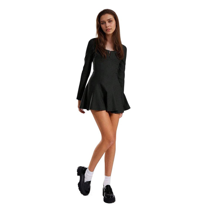 Damen Minikleid mit langen Ärmeln und elegantem V-Ausschnitt Drune