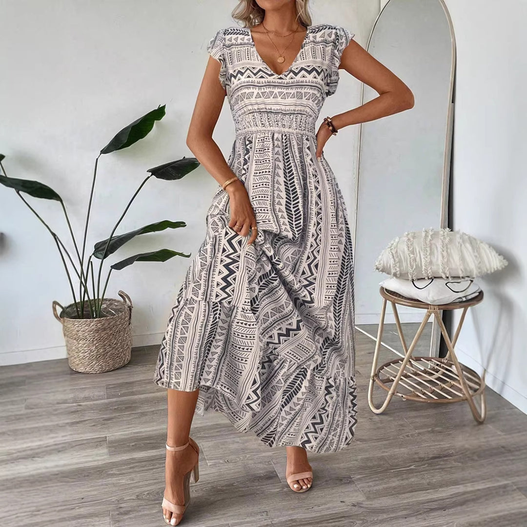 Damen Maxikleid mit folkloristischem Muster Drune