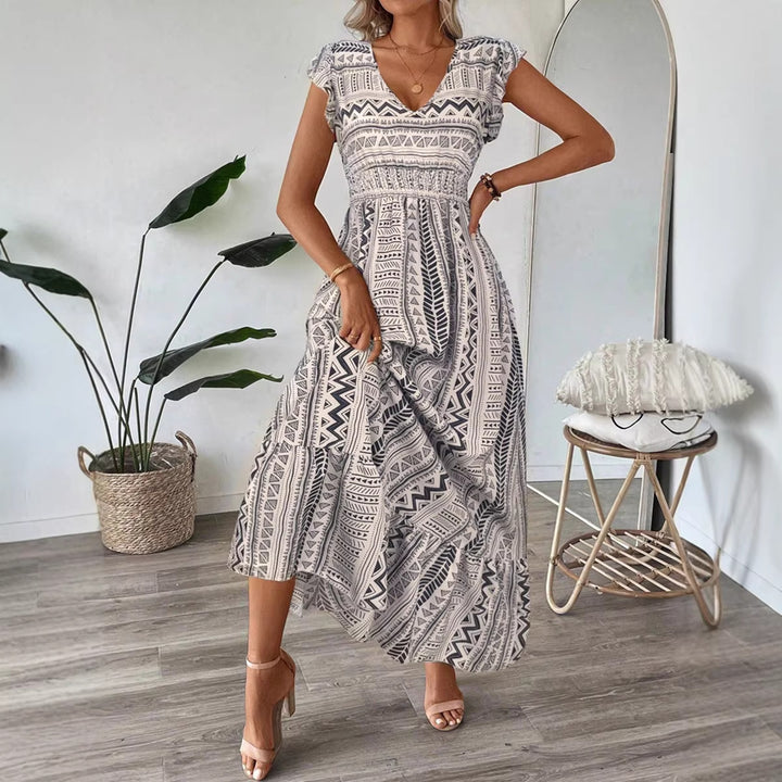 Damen Maxikleid mit folkloristischem Muster Drune