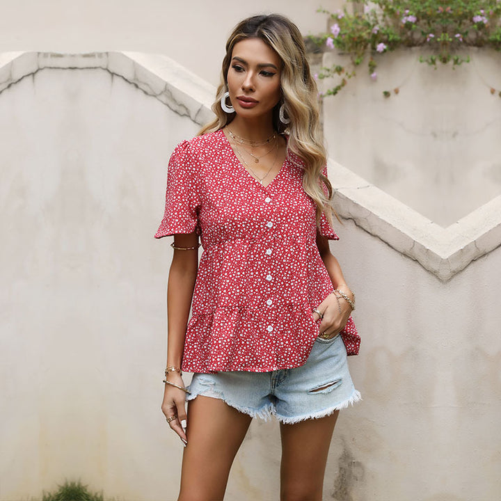 Damen Bluse mit Rüschendetails und floralem Muster Drune