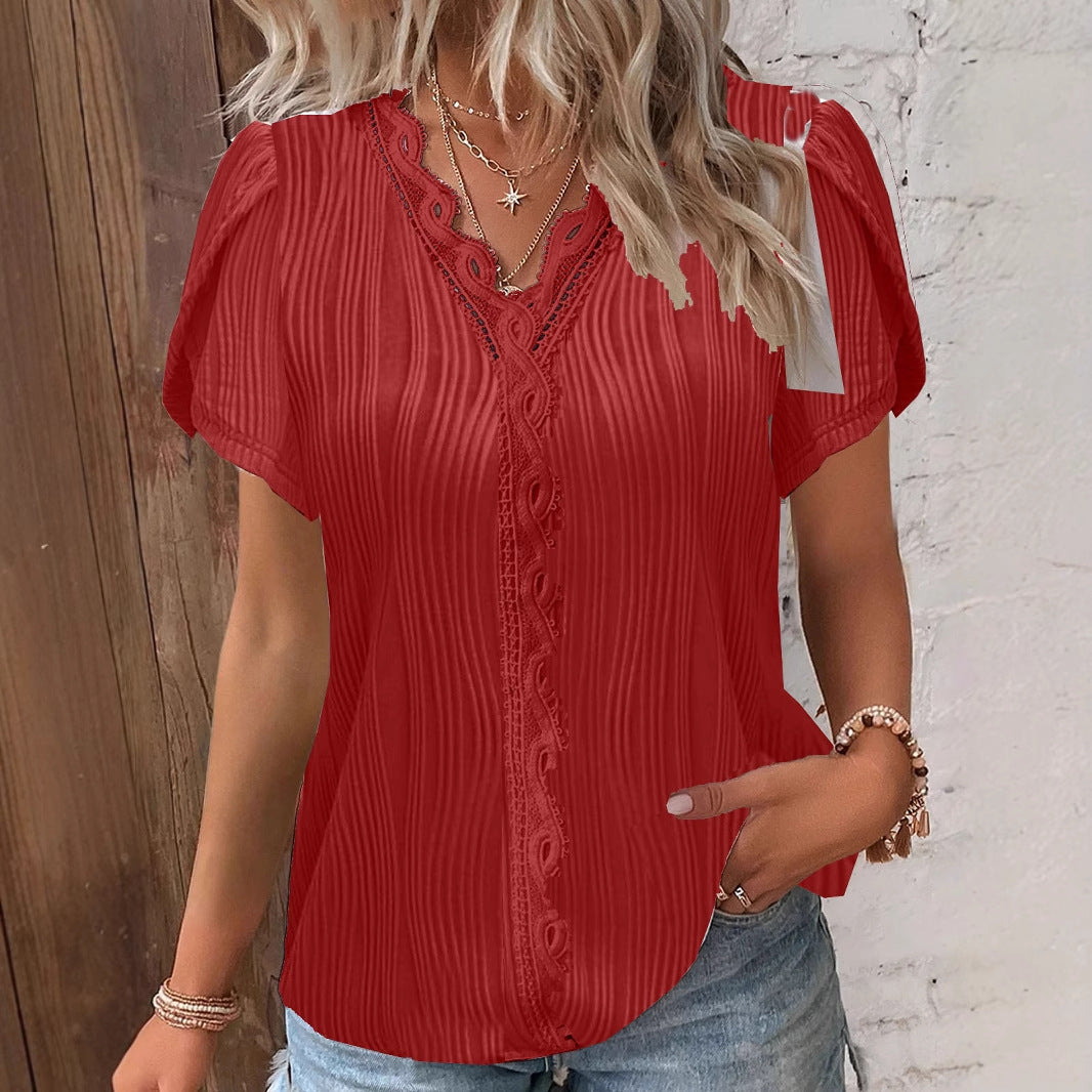 Damen spitzenbesetzte knopfleistenbluse Drune