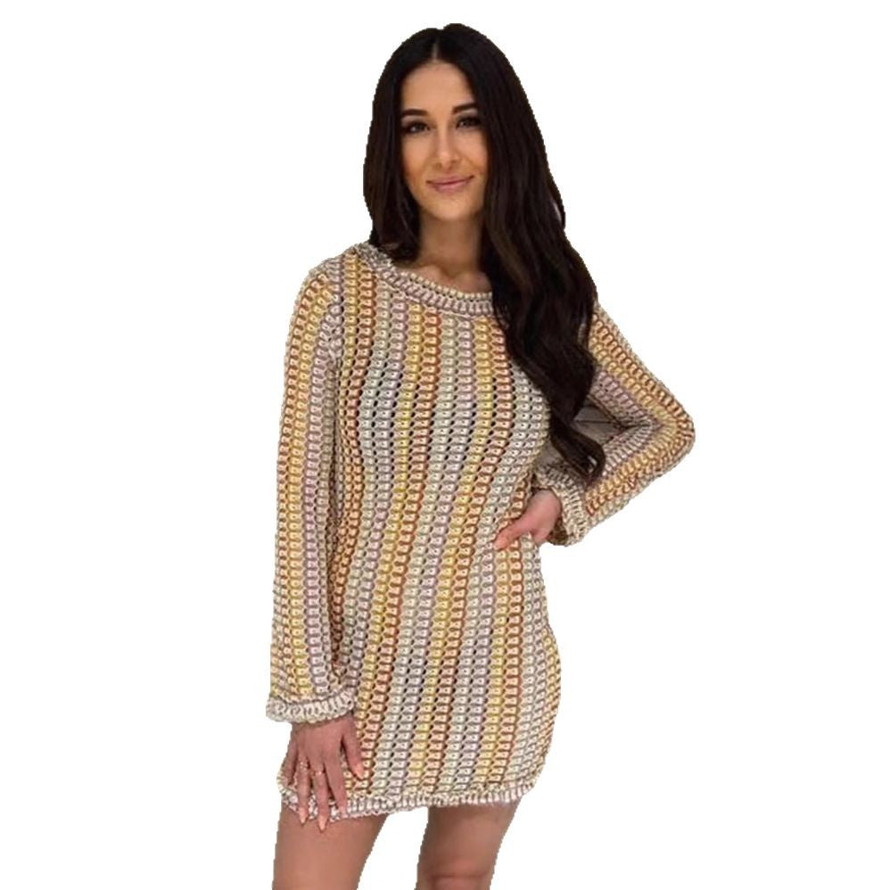 Damen modisches Minikleid mit strukturiertem Wellenmuster und verspieltem Saum Drune
