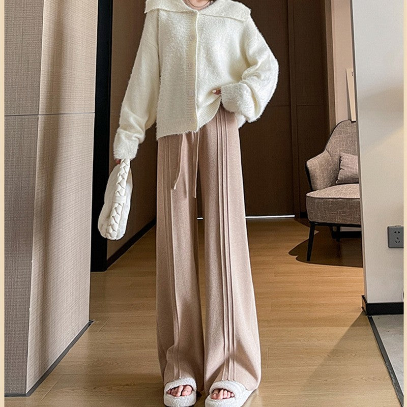 Damen Flauschige Strickjacke mit weiten Ärmeln und breitem Kragen Drune