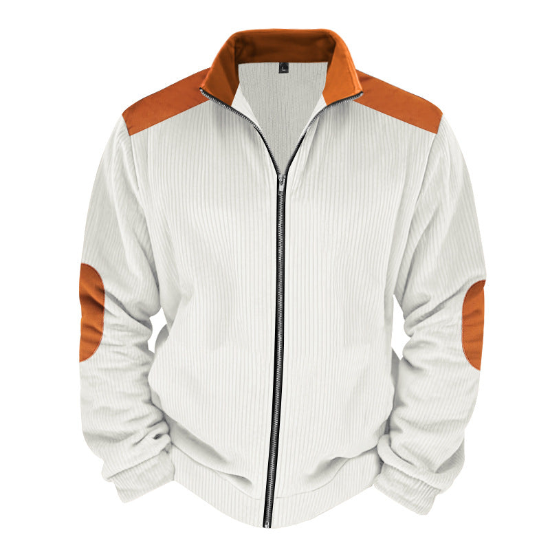 Herren Sportliche Zip-Jacke mit Rippenstruktur und Kontrastärmel Drune