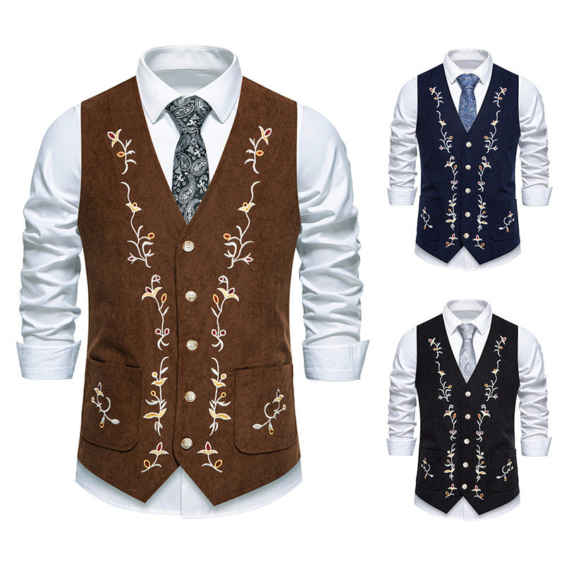 Herren elegante Weste mit floralem Stickdesign Drune