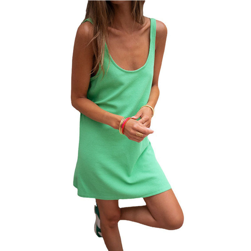 Damen lässiges Kleid im raffinierten Rippschnitt mit tiefem Ausschnitt und schlichtem Design Drune