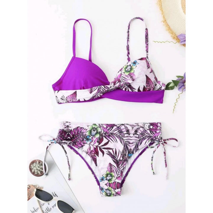 Damen Triangel-Bikini mit floralem Muster und stilvollen Bindebändern Drune