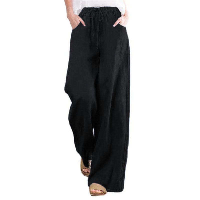 Damen Weite Leinenhose mit elastischem Bund und seitlichen Taschen Drune