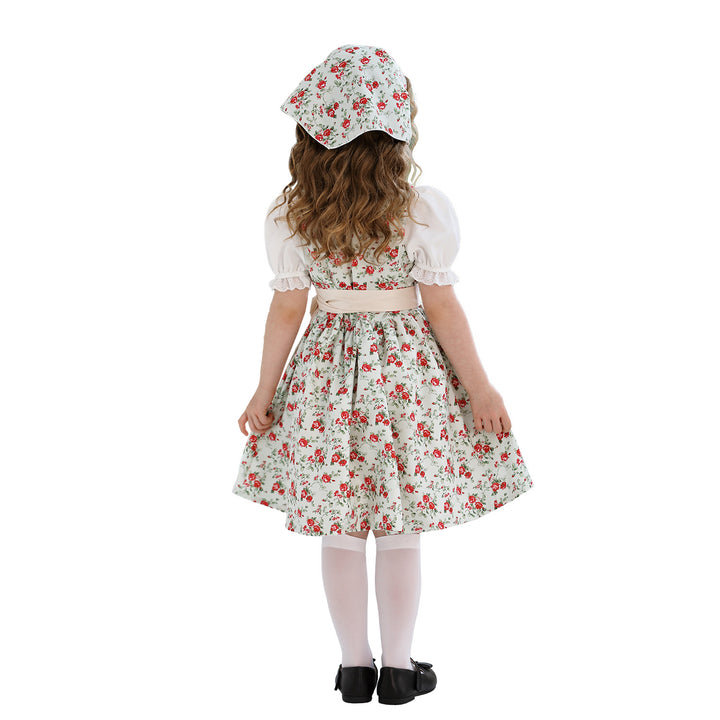 Damen nan traditionelles Dirndlkleid für Mädchen mit bestickter Schürze, Rüschenkragen und passendem Kopftuch Drune