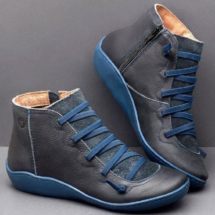 Damen nan knöchelhohe Lederstiefelette mit seitlichem Reißverschluss, elastischer Schnürung und ergonomischer Komfortsohle Drune