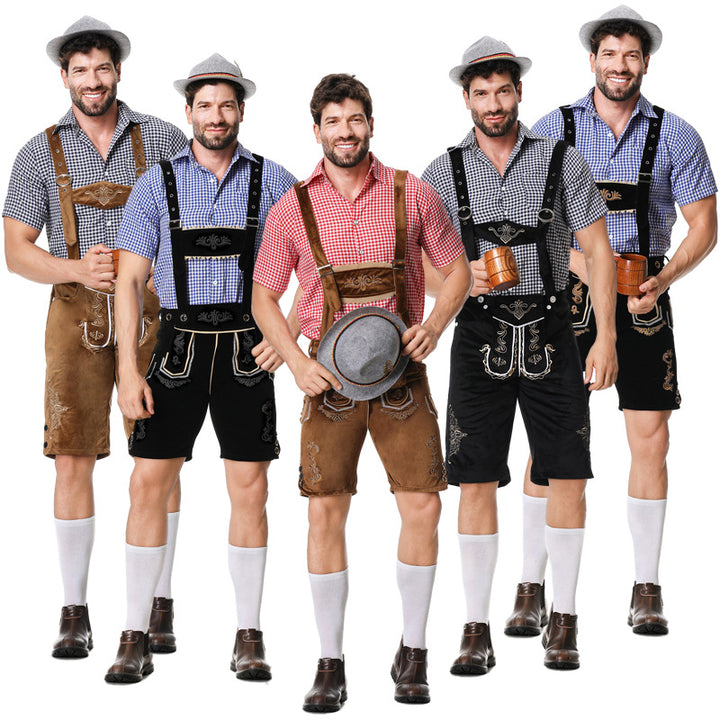 Herren nan traditionelle kurze Trachtenlederhose mit aufwendiger Stickerei und verstellbaren Trägern Drune