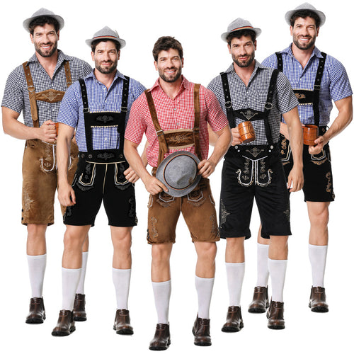 Herren nan traditionelle kurze Trachtenlederhose mit aufwendiger Stickerei und verstellbaren Trägern Drune