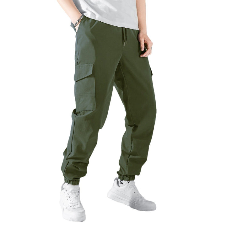 Damen nan lässige Cargo-Hose mit elastischem Kordelzugbund, Klappentaschen und verstellbaren Knöchelschnüren Drune
