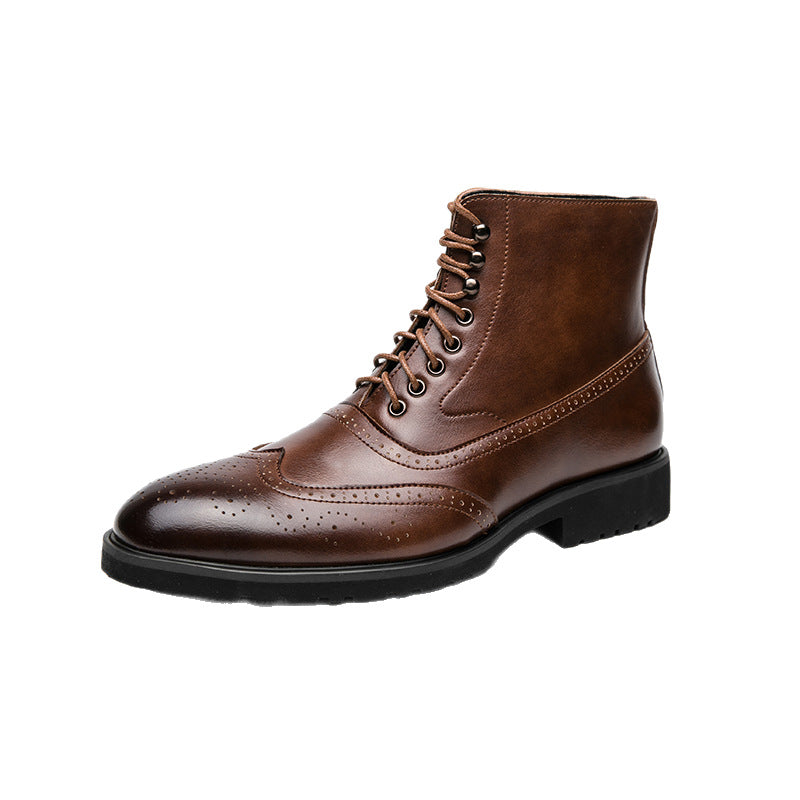 Herren klassische Brogue-Schnürstiefelette mit perforiertem Wingtip und griffiger Gummisohle Drune