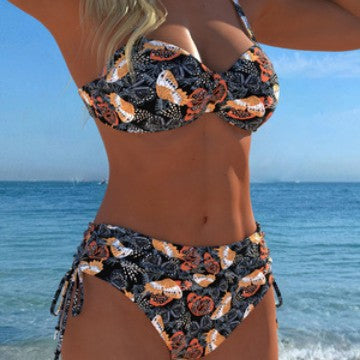 Damen Bikini-Set mit floralem Leopardenmuster und komfortablem Schnitt Drune