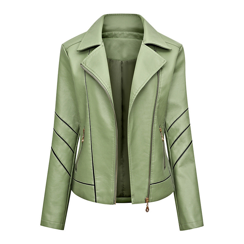 Damen modische Kunstlederjacke mit schicker Zipp-Detailierung Drune