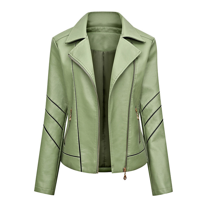 Damen modische Kunstlederjacke mit schicker Zipp-Detailierung Drune