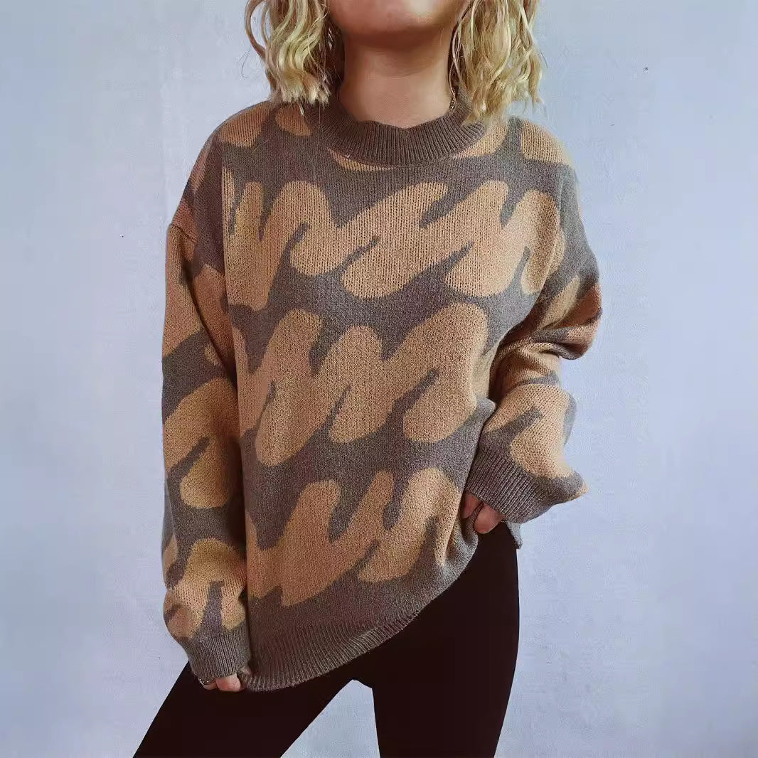 Damen lässiger Pullover mit modernem Farbblockdesign und voluminösen Ärmeln Drune