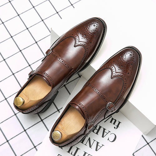 Herren elegante Doppelmonks mit Brogue-Lochung und gepolstertem Komfortfußbett Drune