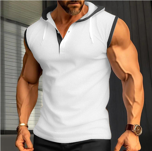 Herren nan ärmelloses Kapuzen-Henley Muskelshirt mit Netzstruktur und körpernaher Passform Drune