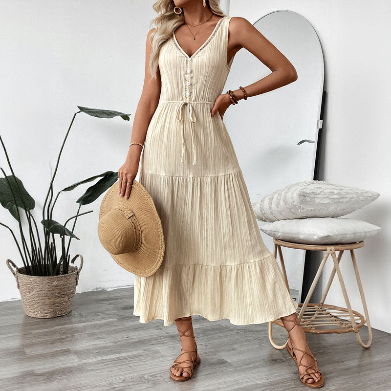 Damen Maxikleid mit elastischem Taillenzug und modischen Rüschendetails Drune