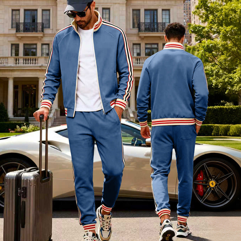 Herren nan sportiver Trainingsanzug mit gestreiften Rippbündchen, Reißverschlussjacke und tapered Jogginghose Drune