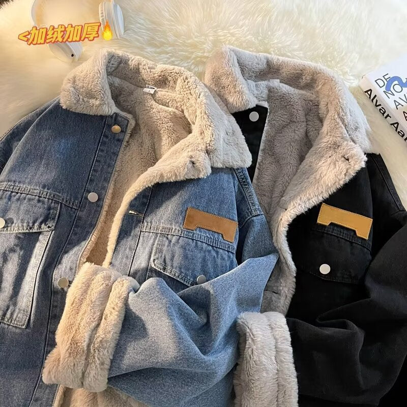 Damen gefütterte Denimjacke mit stylischem Kragen und praktischen Taschen Drune