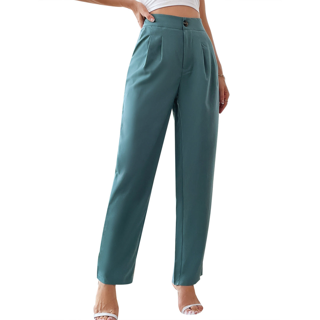 Damen elegante Hochbund-Hose mit schmalem Bein und Faltenwurf Drune