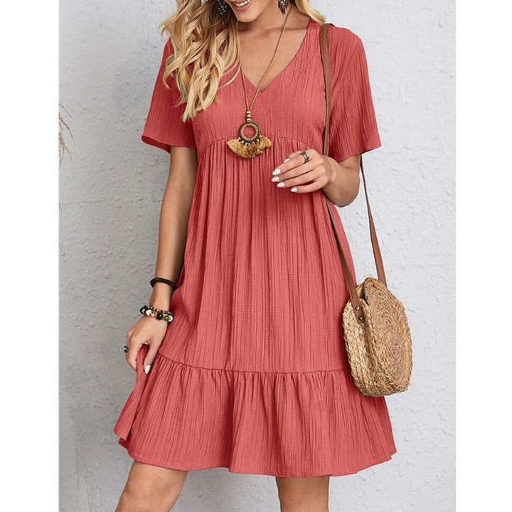 Damen V-Ausschnitt Sommerkleid mit voluminösem Saum Drune
