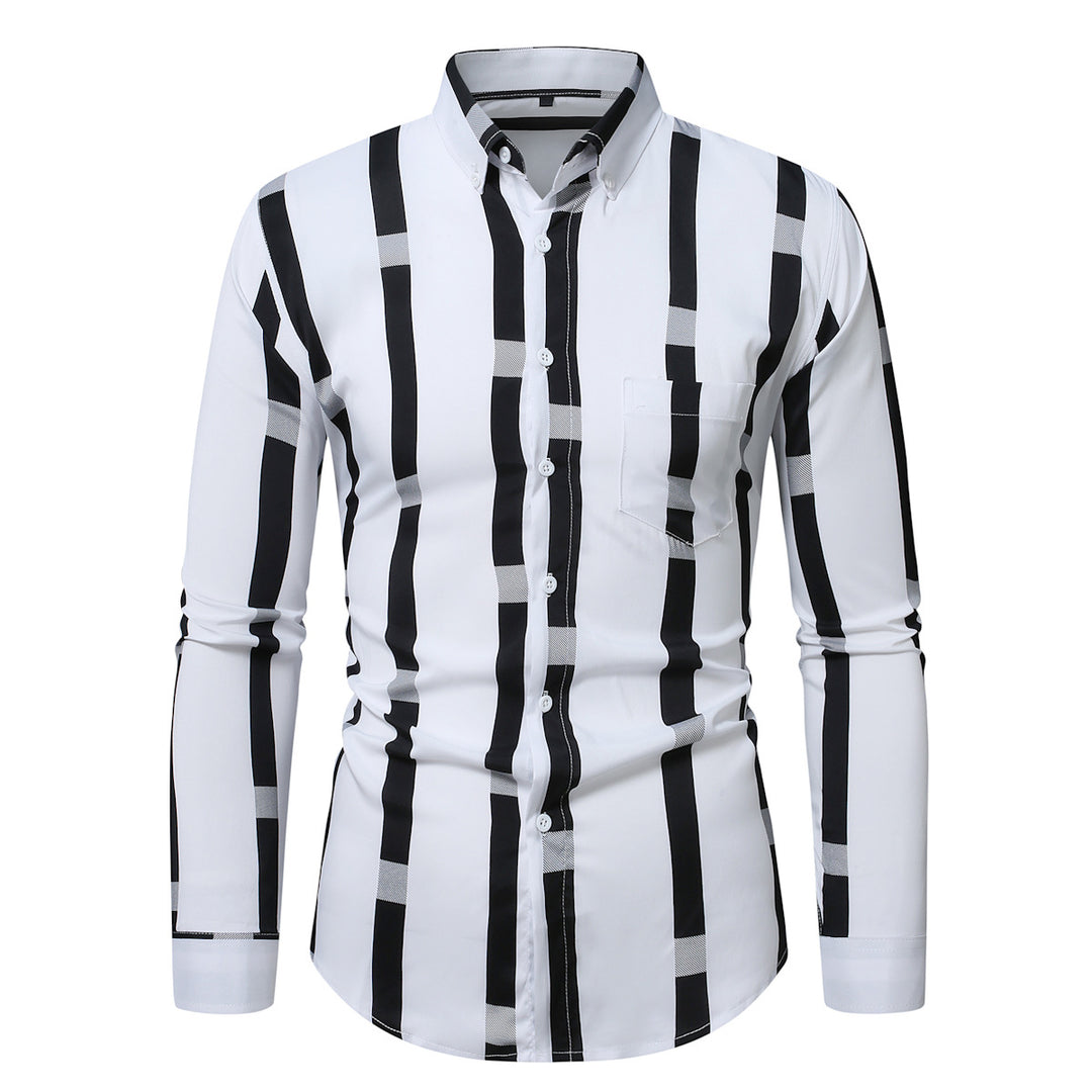 Herren nan tailliertes Langarmhemd mit vertikalem Streifenmuster und Button-Down-Kragen Drune