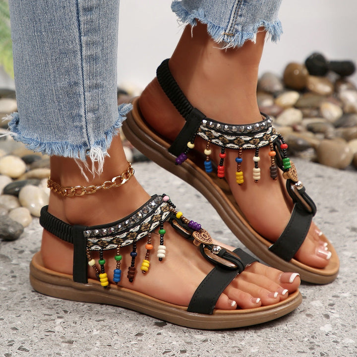 Damen Riemensandalen mit bunten Perlen und komfortablem Fußbett Drune