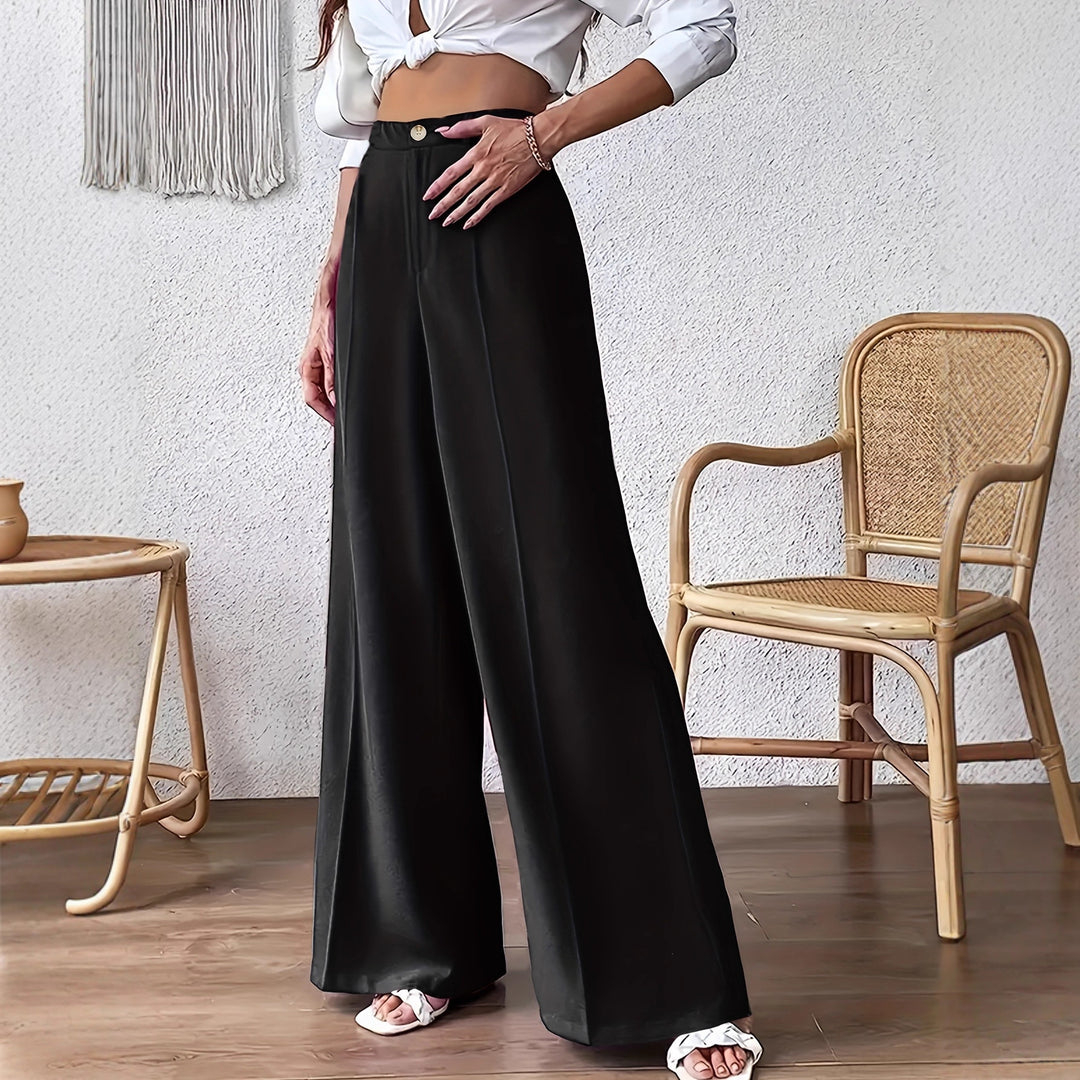 Damen Hoch geschnittene Palazzo-Hosen mit schmalem Bund und dezenten Knopfdetail Drune