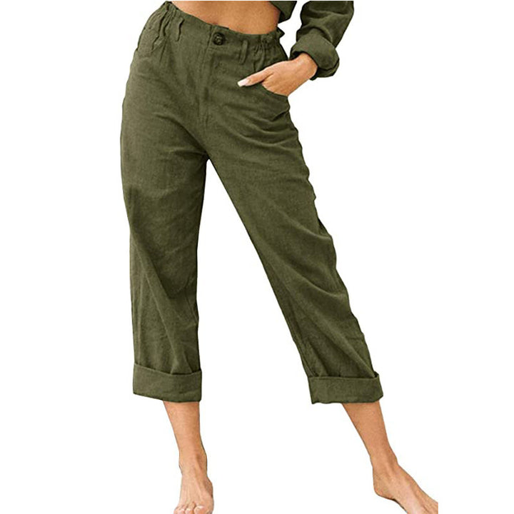 Damen lässige Leinenhose mit elastischem Bund Drune