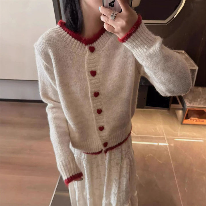 Damen kuschelige Strickjacke mit Herzknöpfen und raffinierter Ärmelgestaltung Drune