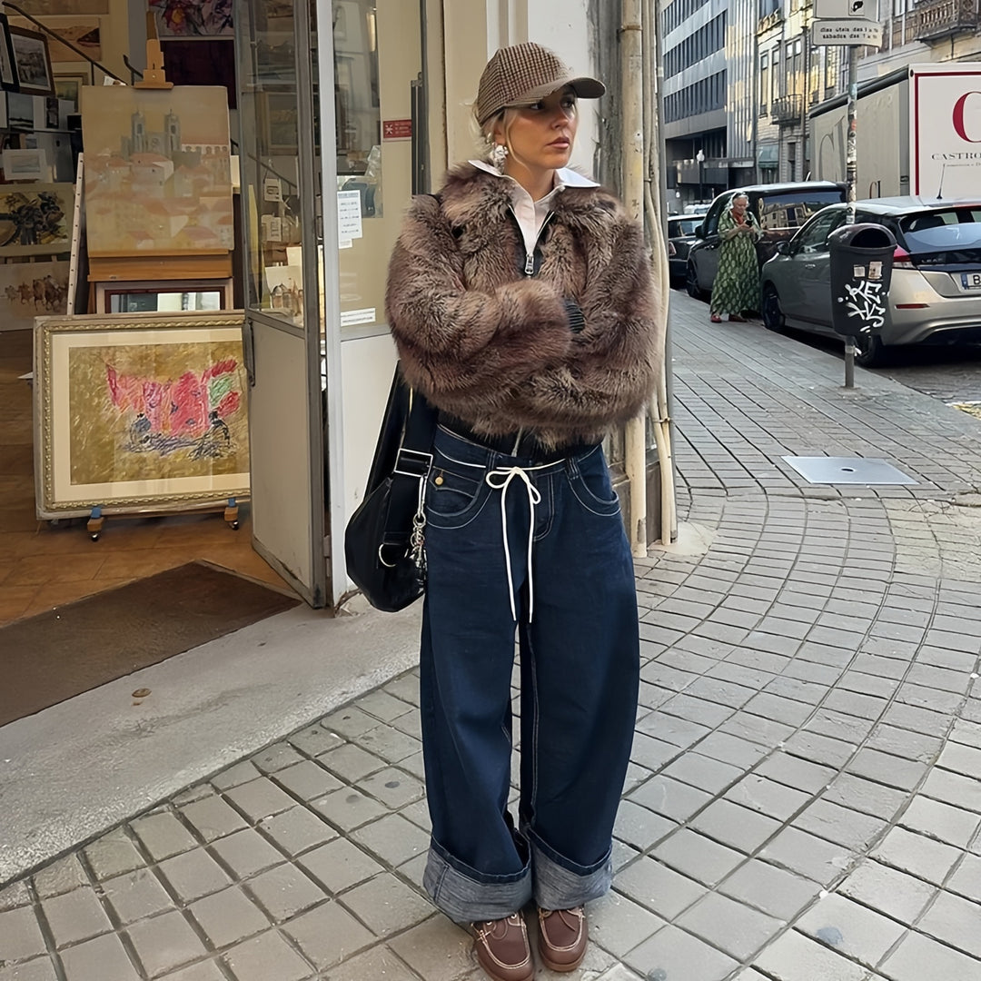 Damen Kunstpelzjacke mit voluminösen Ärmeln Drune