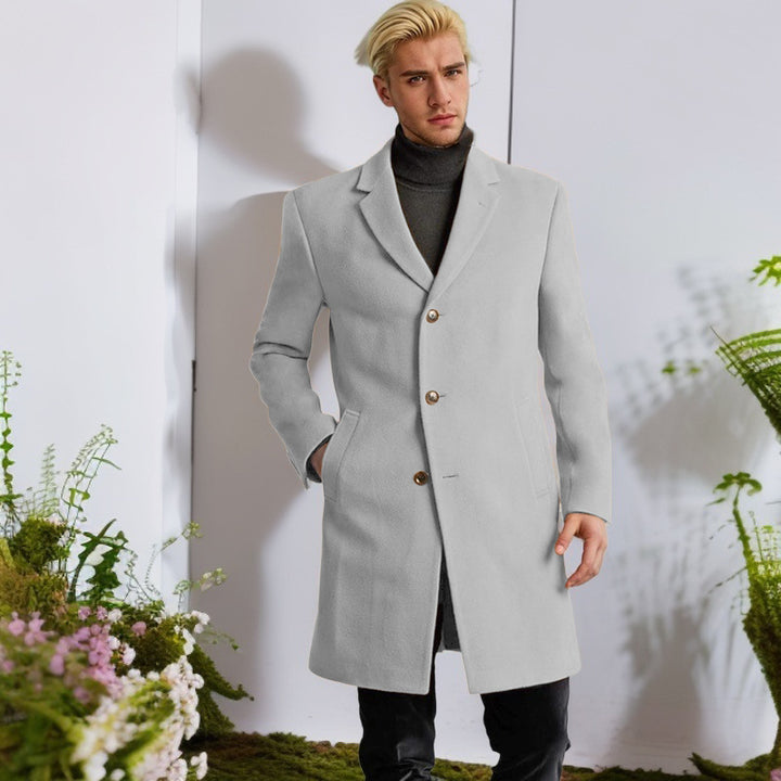 Herren eleganter Langmantel mit goldenen Knöpfen und klassischem Schnitt Drune
