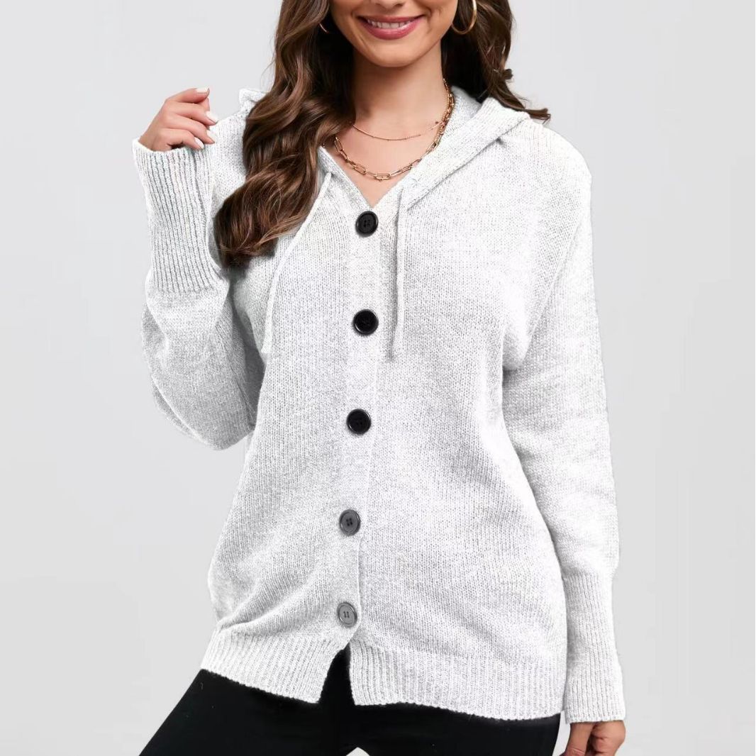 Damen Kapuzenstrickjacke mit Knopfverschluss und breitem Rippmuster Drune