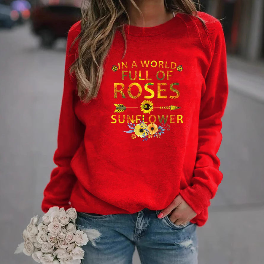 Damen Sweatshirt mit inspirierendem Motiv und Blumenverzierung Drune