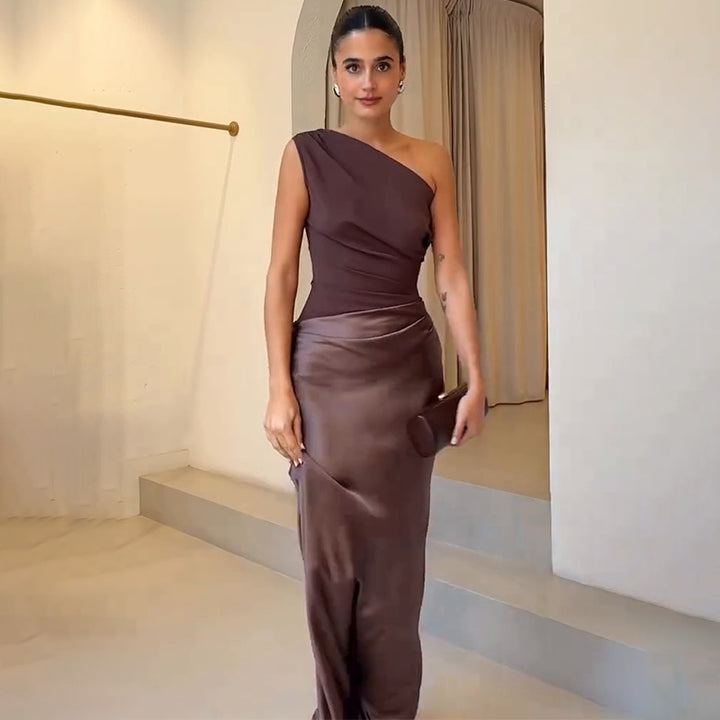 Damen elegantes Abendkleid mit asymmetrischem Schnitt und fließendem Design Drune