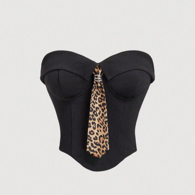 Damen Corsage mit modischem Tiermuster und tailliertem Schnitt Drune