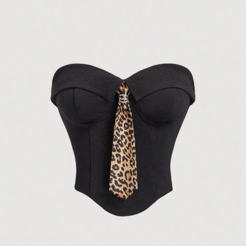 Damen Corsage mit modischem Tiermuster und tailliertem Schnitt Drune